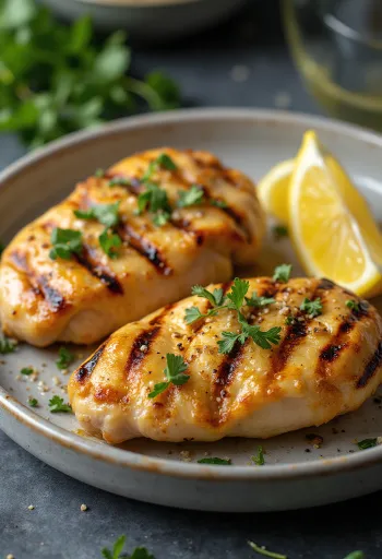 Peito de frango grelhado servido com salada e legumes grelhados