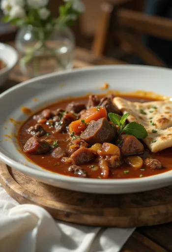 Aiwaj carne de vaca com tomate iraquiana servida