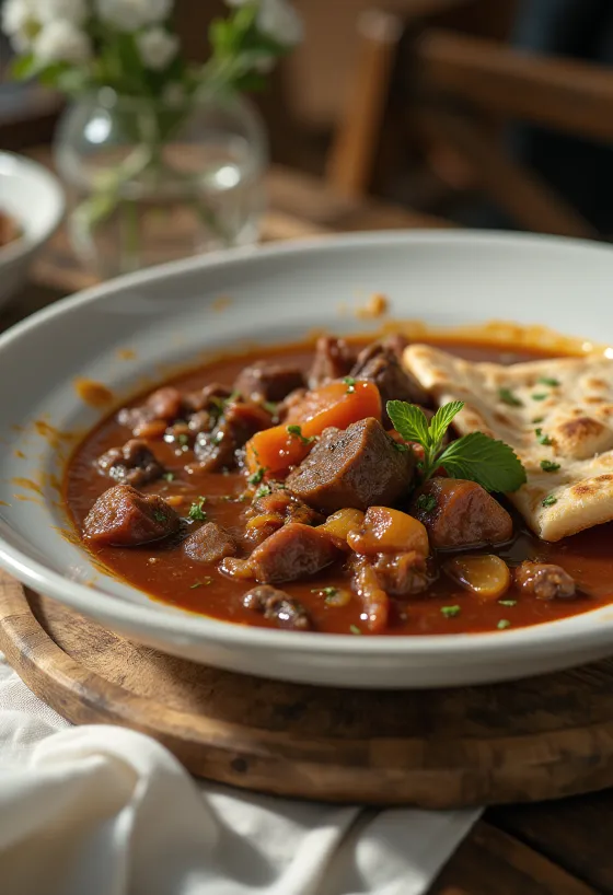Aiwaj carne de vaca com tomate iraquiana servida