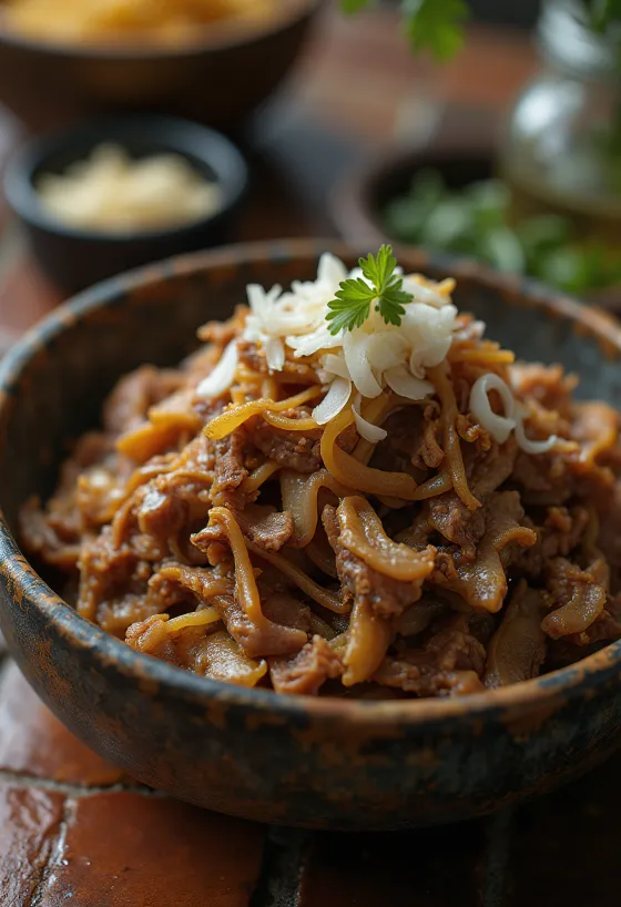 Carne Seca servida com arroz e coentros frescos