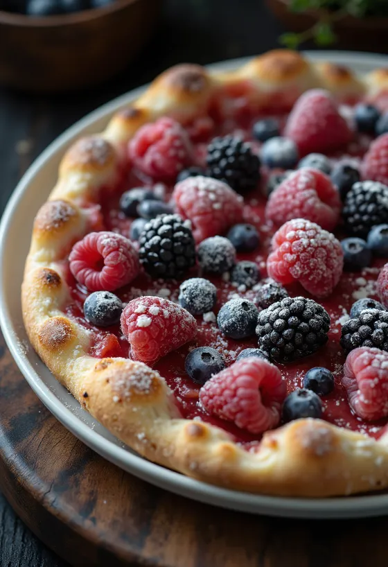 Pizza ai Frutti di Bosco com frutos do bosque frescos