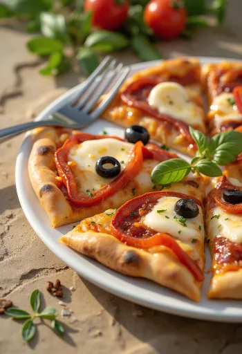 Pizza Española com rodelas de chouriço e pimentos