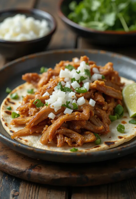 Pork carnitas servidas em tortilhas quentes