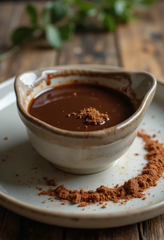 Molho doce de chocolate e chili numa taça