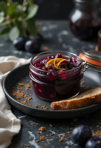 Chutney de ameixa com canela e raspa de laranja em frasco