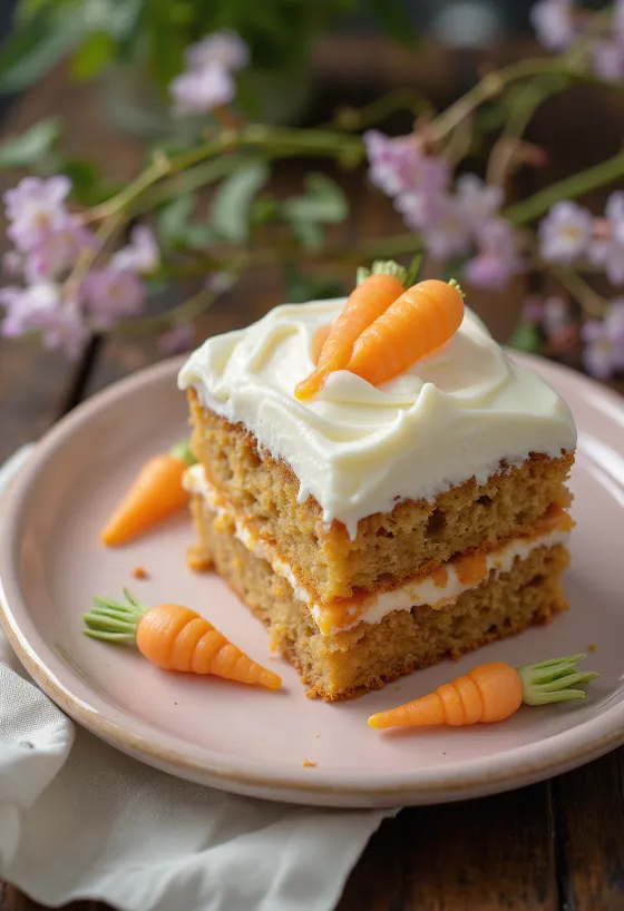 Bolo de cenoura de Páscoa com decoração de cenouras em pasta de açúcar