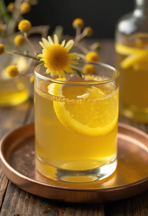 Licor de sabugueiro com mel servido em garrafa