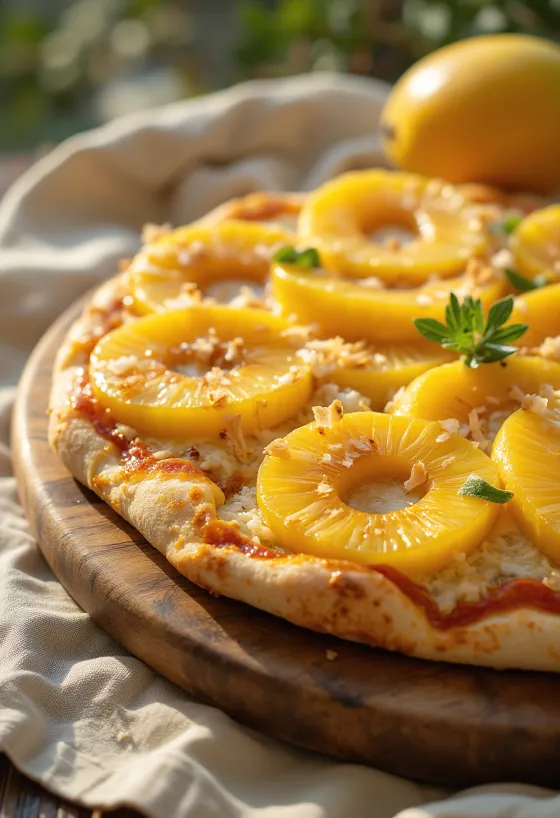 Pizza ai Frutti Tropicali com frutos tropicais e ricotta