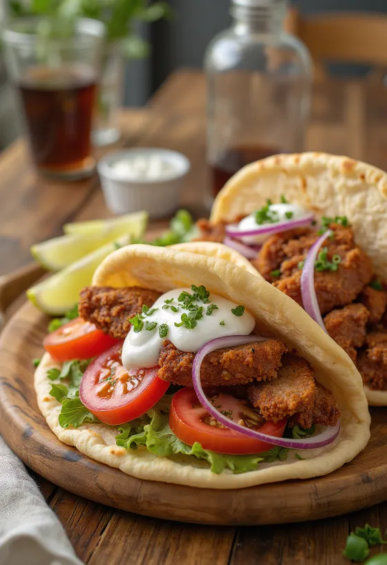 Pork Gyros, pita de carne de porco grega com molho tzatziki