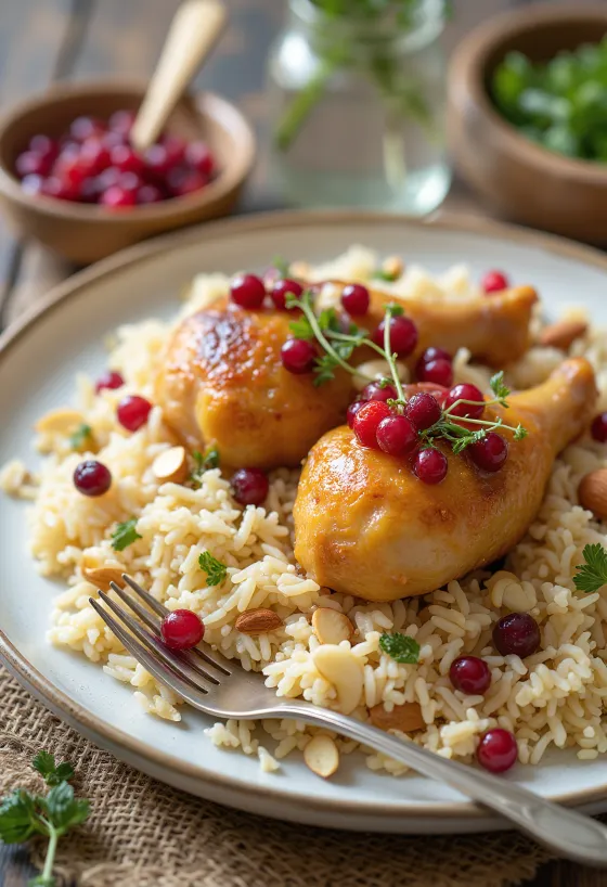 Arroz basmati fofo coberto com bérberis vermelhas e açafrão