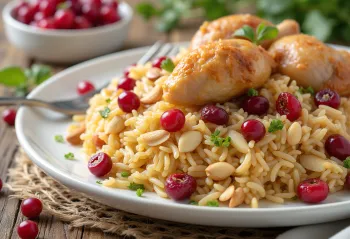 Arroz basmati fofo coberto com bérberis vermelhas e açafrão